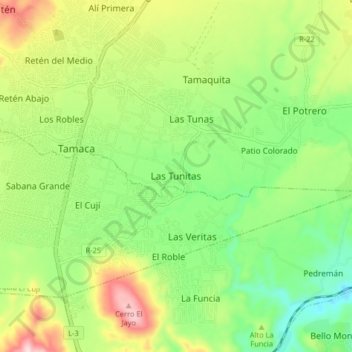 Las Tunitas topographic map, elevation, terrain