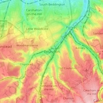 Coulsdon topographic map, elevation, terrain