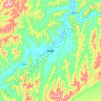 红原县 topographic map, elevation, terrain