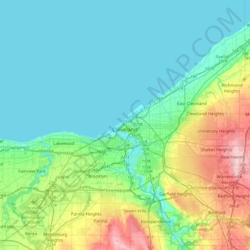 Cleveland topographic map, elevation, terrain