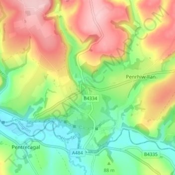 Aber-banc topographic map, elevation, terrain