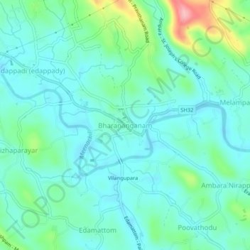 Bharananganam topographic map, elevation, terrain