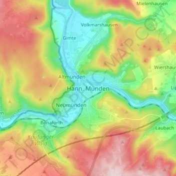 Hann. Münden topographic map, elevation, terrain