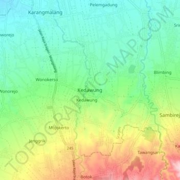 Kedawung topographic map, elevation, terrain