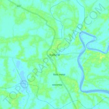 Baduria topographic map, elevation, terrain