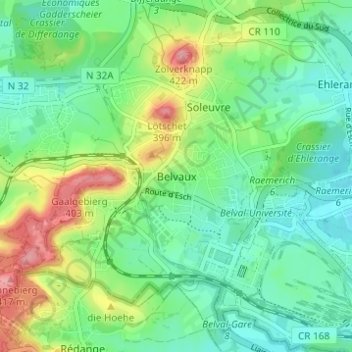 Belvaux topographic map, elevation, terrain