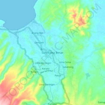 Sumbawa Besar topographic map, elevation, terrain
