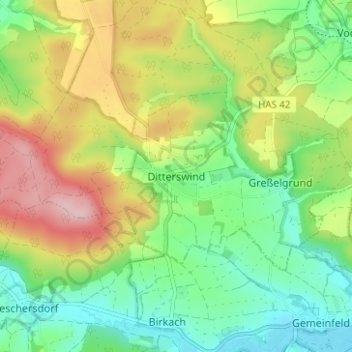 Ditterswind topographic map, elevation, terrain