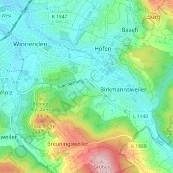 Burkhardshof topographic map, elevation, terrain
