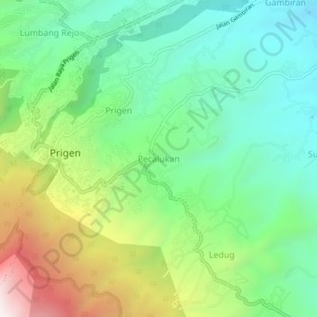 Pecalukan topographic map, elevation, terrain