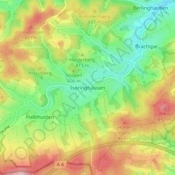 Iseringhausen topographic map, elevation, terrain