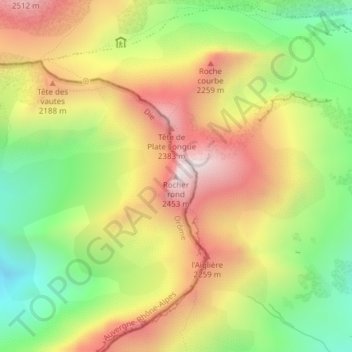 Rocher rond topographic map, elevation, terrain