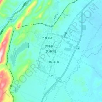 罗雄街道 topographic map, elevation, terrain
