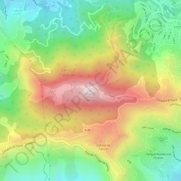 Cerro El Volcán topographic map, elevation, terrain