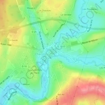 Château de Charolles topographic map, elevation, terrain