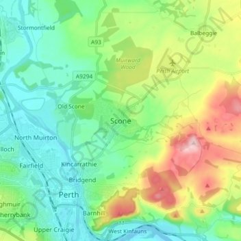 Scone topographic map, elevation, terrain