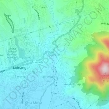 Jatiroke topographic map, elevation, terrain