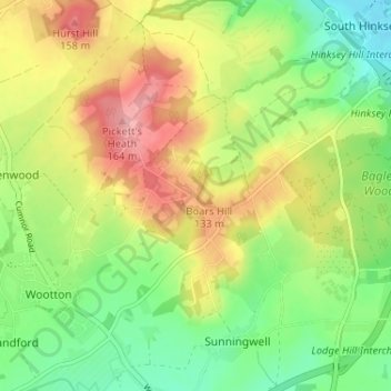 Boars Hill topographic map, elevation, terrain