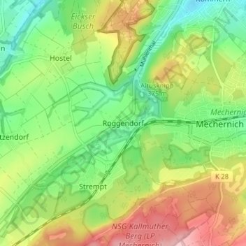 Roggendorf topographic map, elevation, terrain