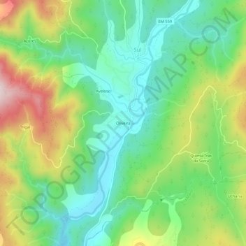 Oliveira topographic map, elevation, terrain