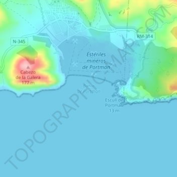 Bahía de Portmán topographic map, elevation, terrain