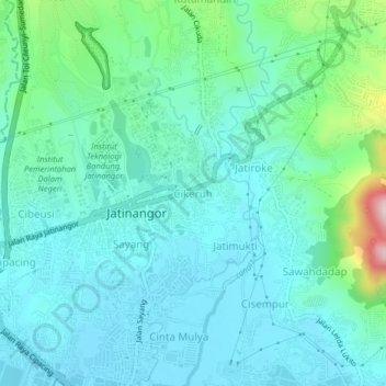 Cikeruh topographic map, elevation, terrain