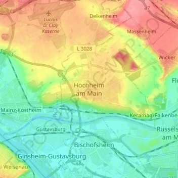 Hochheim am Main topographic map, elevation, terrain