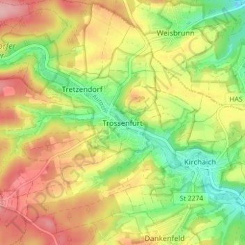 Trossenfurt topographic map, elevation, terrain