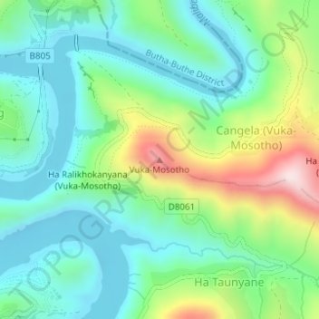 Vuka-Mosotho topographic map, elevation, terrain