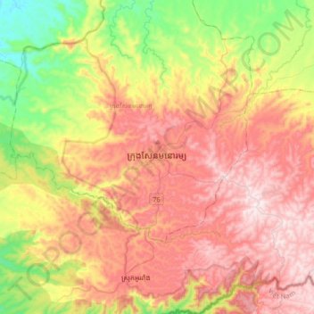 Senmonorom topographic map, elevation, terrain