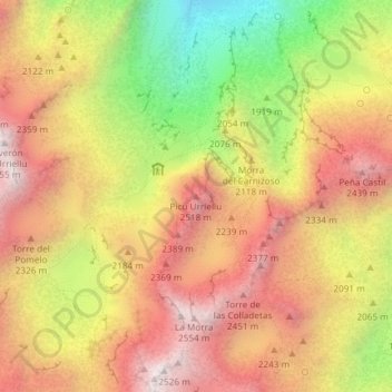 Pico Urriellu topographic map, elevation, terrain