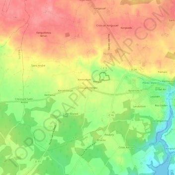 Croissant Kergoz topographic map, elevation, terrain