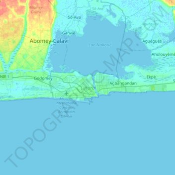 Cotonou topographic map, elevation, terrain