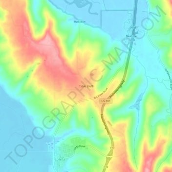 Table Bluff topographic map, elevation, terrain
