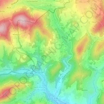 Blanchard topographic map, elevation, terrain