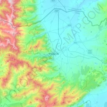 Florina topographic map, elevation, terrain