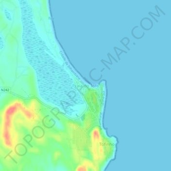 Tofo Beach topographic map, elevation, terrain