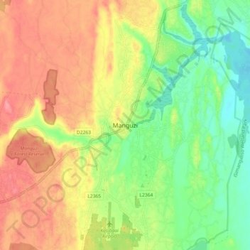 Manguzi topographic map, elevation, terrain