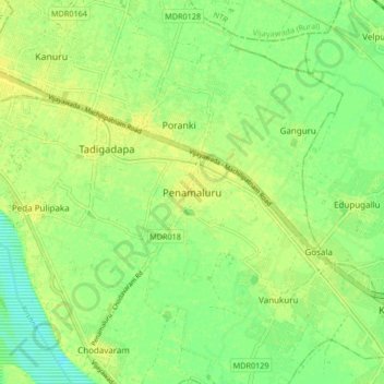 Penamaluru topographic map, elevation, terrain