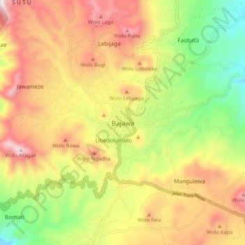 Bajawa topographic map, elevation, terrain