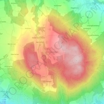 Hinterharresheim topographic map, elevation, terrain