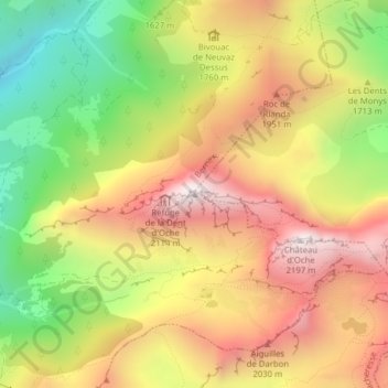 Dent d'Oche topographic map, elevation, terrain