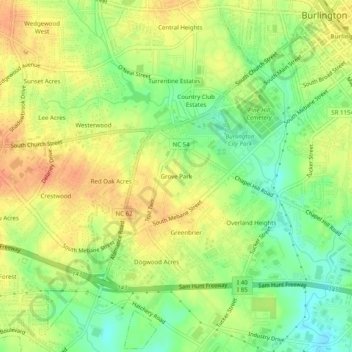 Grove Park topographic map, elevation, terrain