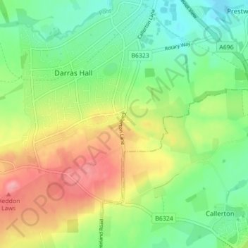 High Callerton topographic map, elevation, terrain