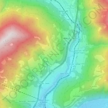 Flanes topographic map, elevation, terrain