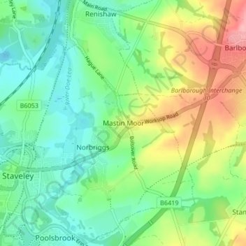 Mastin Moor topographic map, elevation, terrain