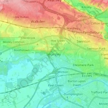 Worsley topographic map, elevation, terrain