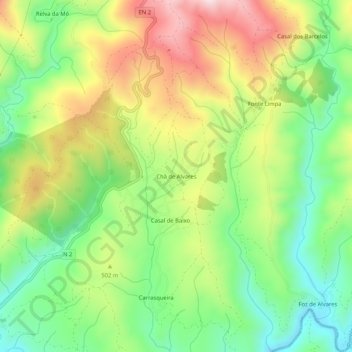Chã de Alvares topographic map, elevation, terrain