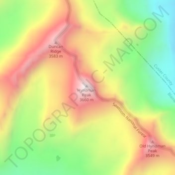 Hyndman Peak topographic map, elevation, terrain