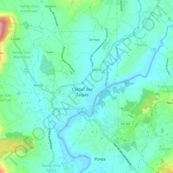 Caldelas topographic map, elevation, terrain